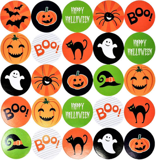 200 Assorted Halloween Stickers – 4cm Round – Pumpkins, Ghosts, Bats & Spooky Designs