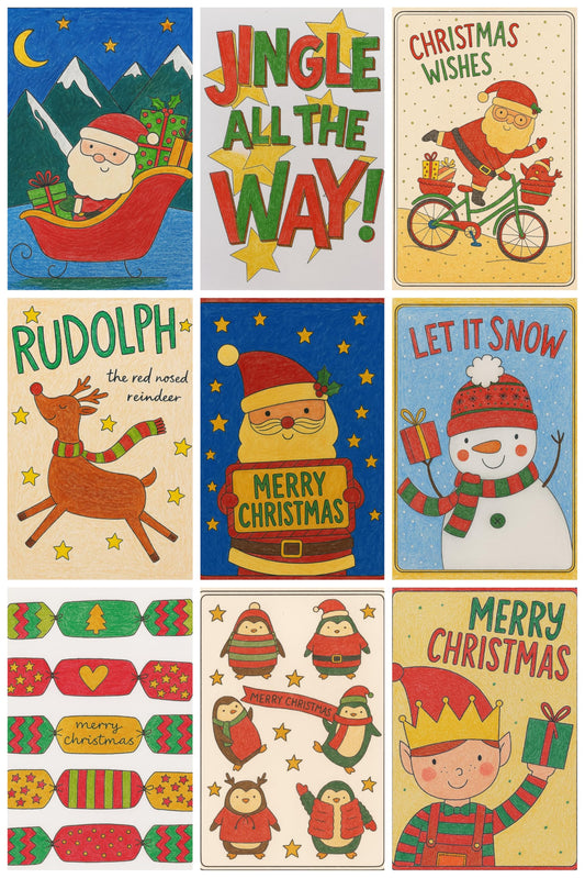 10 Colour Your Own Christmas Cards with Envelopes – Fun DIY Festive Greeting Card Set for All Ages – A6 Size