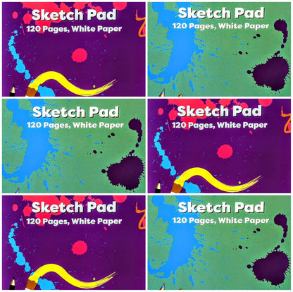 6 Pack A4 Sketch Pads – 60 Sheets Per Pad – 80GSM White Cartridge Paper – Drawing Books for Artists & Students – 3 Purple & 3 Green Covers – Ideal for Sketching, Doodling, Art & Design