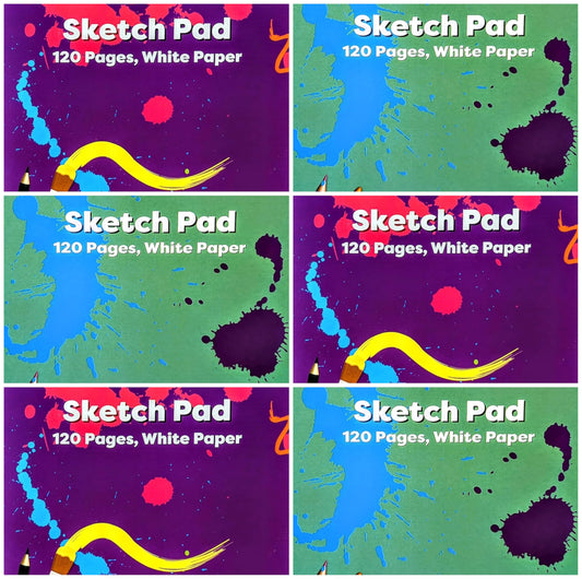 6 Pack A4 Sketch Pads – 60 Sheets Per Pad – 80GSM White Cartridge Paper – Drawing Books for Artists & Students – 3 Purple & 3 Green Covers – Ideal for Sketching, Doodling, Art & Design