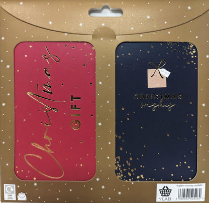 4 Glamorous Gold Foil Christmas Money Wallets with White Envelopes – Elegant Holders for Cash, Gift Cards & Vouchers (16 × 9 cm)