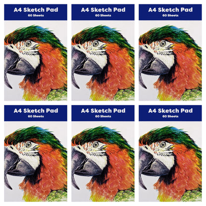 (6 Pack) A4 Artists Sketch Pads – 60 Sheets – 80GSM White Cartridge Paper – Drawing & Sketching Pad for Artists, Kids, Students & Hobbyists