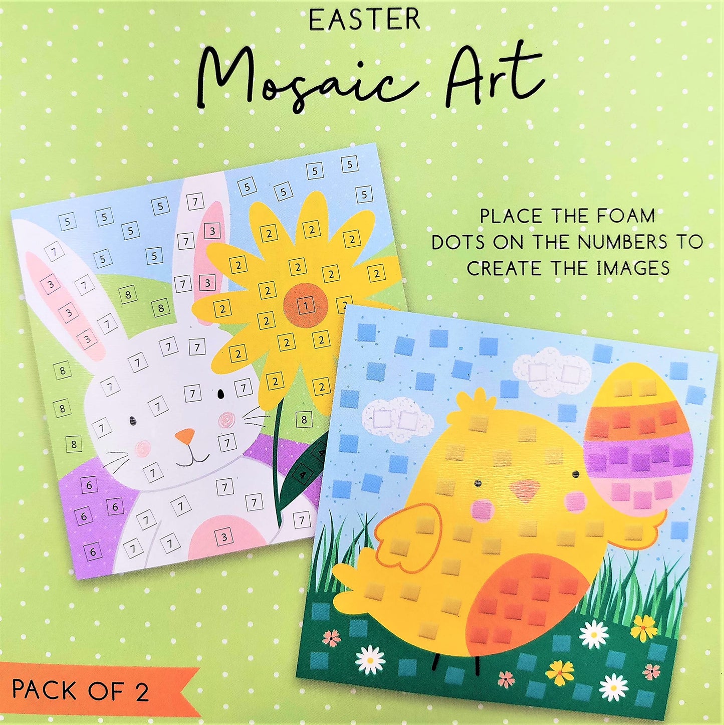 YLAB Easter Mosaic Art Kit – Pack of 2 – Easter Bunny & Chick Craft Set for Kids – DIY Sticker Activity with Foam Dots – Fun & Easy Easter Holiday Craft – Mess-Free, No Glue Needed