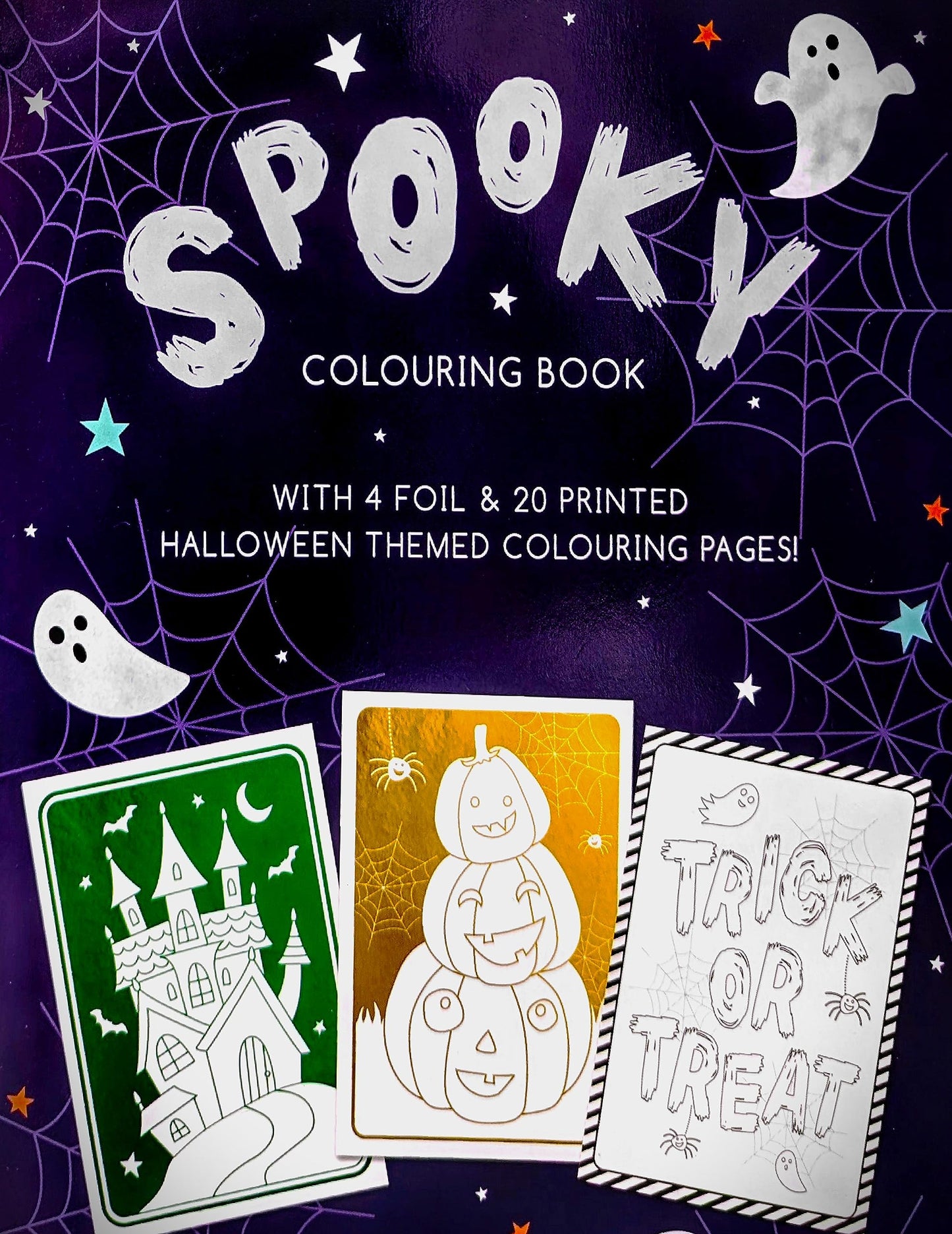 🎃 Halloween Colouring Book – 24 Pages with 4 Metallic Foil Designs – Pumpkins, Witches, Ghosts & Bats