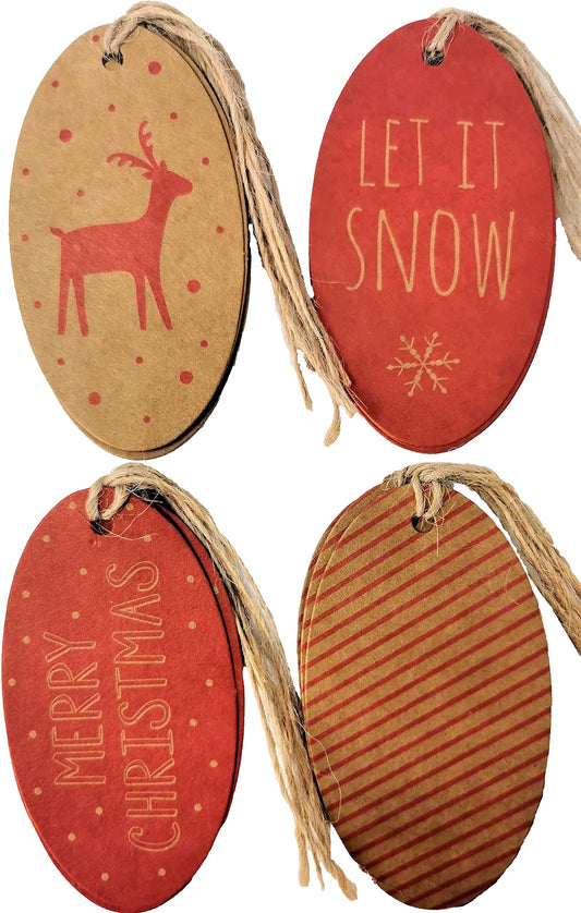 20 Luxury Oval Kraft Christmas Gift Tags – 8 × 4.5 cm – Pre-Attached Jute String – Premium Kraft Card – Eco-Friendly - You Love a Bargain