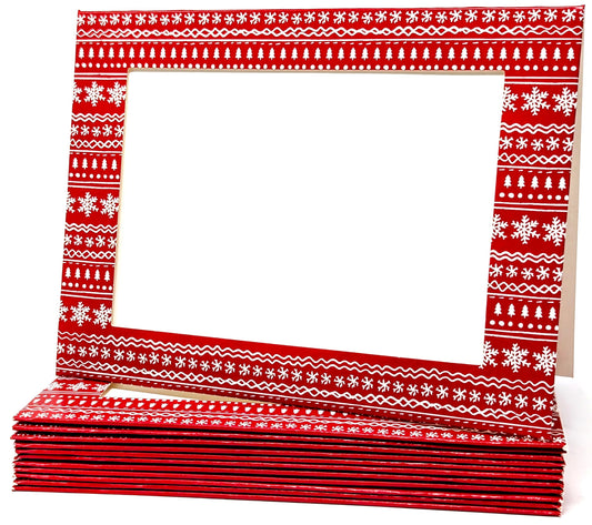 Red Scandi Photo Frame Christmas Cards – Pack of 12 – Holds 6×4" Photos with Envelopes