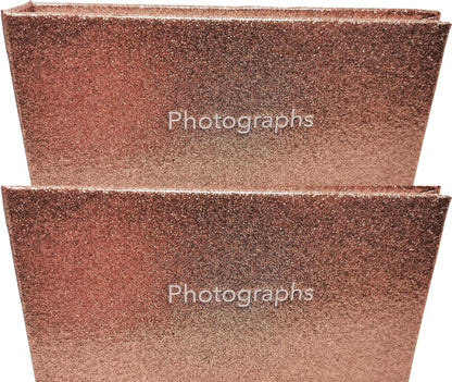 2 Pack Glitter Rose Gold Photo Albums – Holds 36 Photos Each – 6" x 4" – Slip-In Pockets