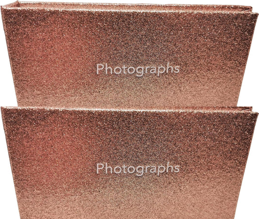 2 Pack Glitter Rose Gold Photo Albums – Holds 36 Photos Each – 6" x 4" – Slip-In Pockets