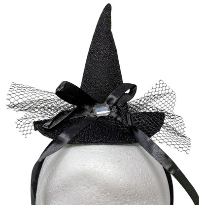 Witch Hat Headband – Black Sparkly Halloween Costume Accessory - UK SELLER