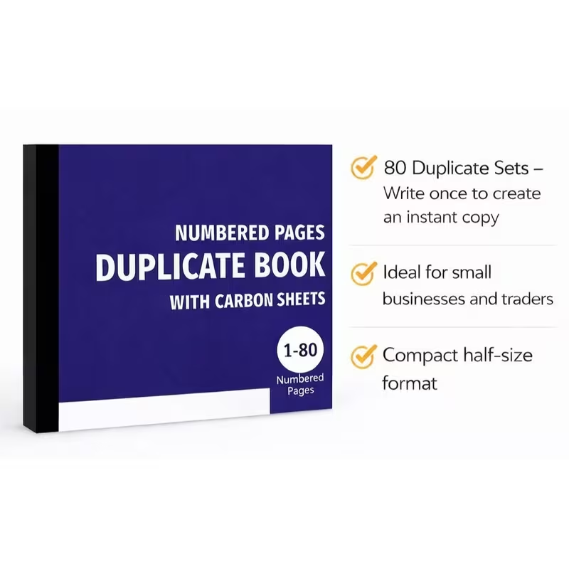 Duplicate book with carbon sheets numbered 1 to 80 pages for small businesses and traders